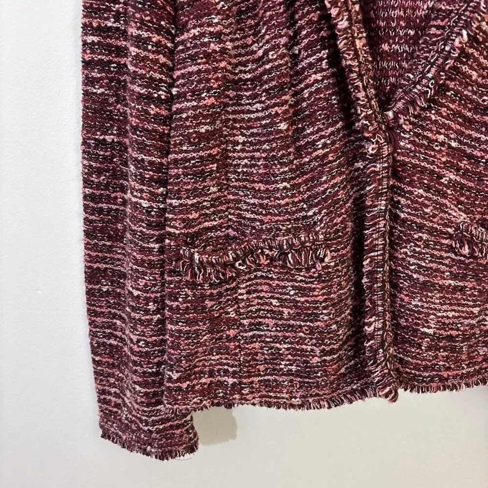 Chicos Size 3 Tweed Blazer Fringe Knit Maroon Winter Career‎ Professional Cotton